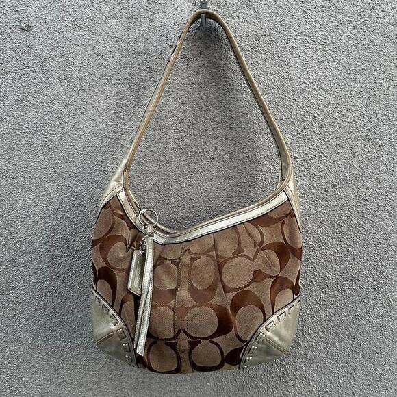 COACH Gold & Silver Logo Hobo – 2000s Pleated Shoulder Bag - Picture 1 of 8